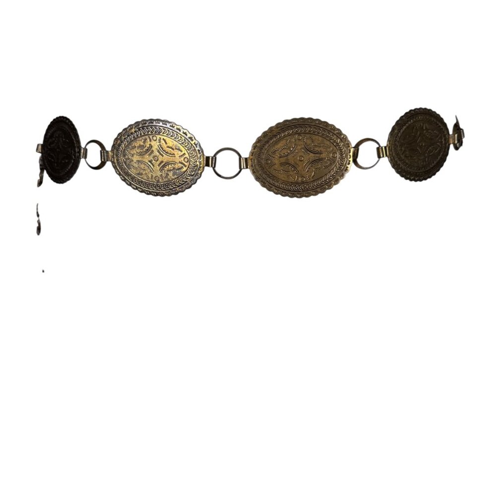 Vintage oval metal antiqued gold finish/brass adjustable belt - Picture 2 of 8